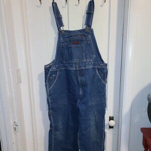 Men's Five Brothers Zip Fly Carpenter Bib Overalls. Size 42 x 28 Blue Distressed